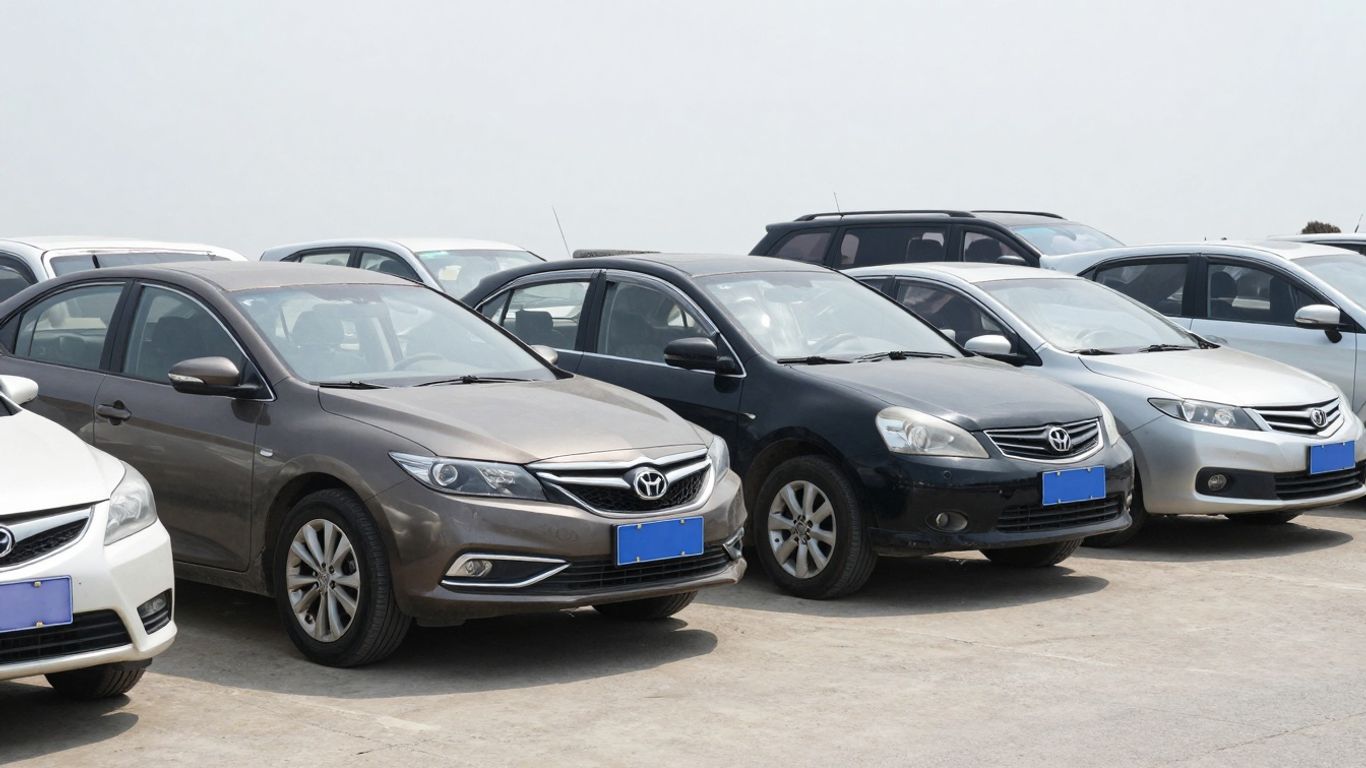 Rows of affordable cars for sale at a dealership.