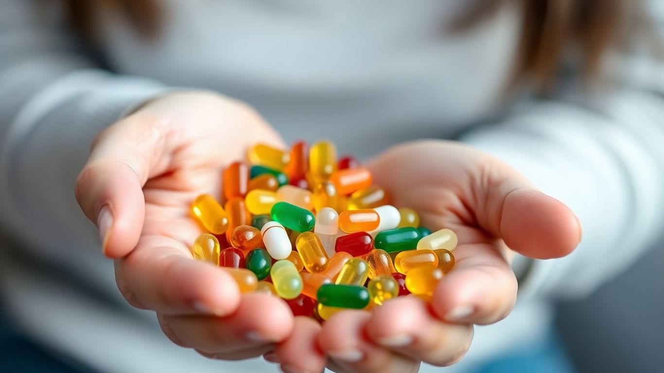 Hands holding homeopathic pellets for arthritis relief.