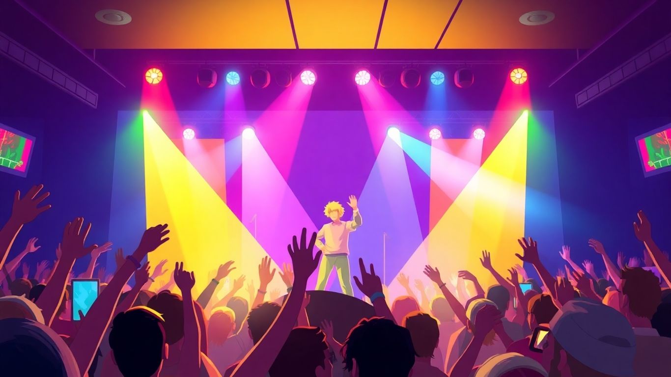 Live concert with cheering crowd and performer