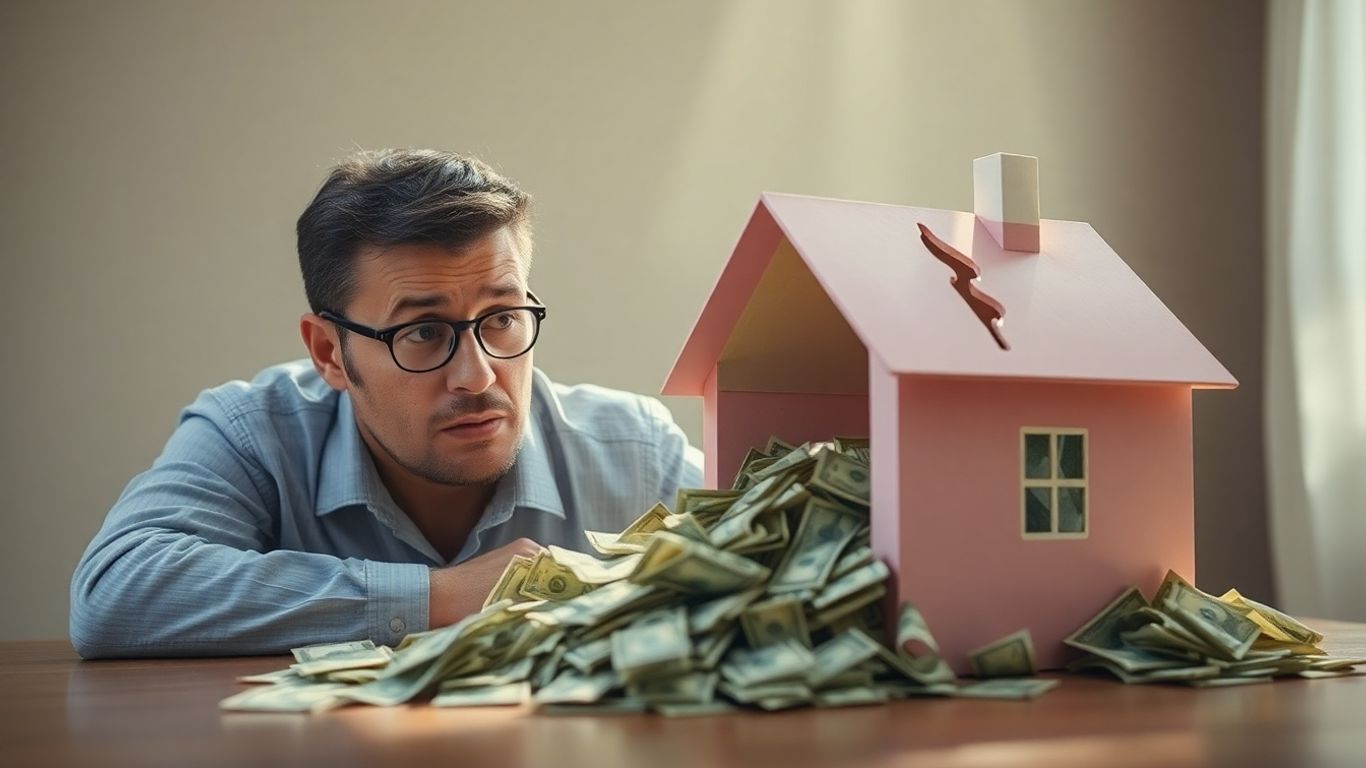 Casa con dinero desbordándose, indicando sobreseguro.