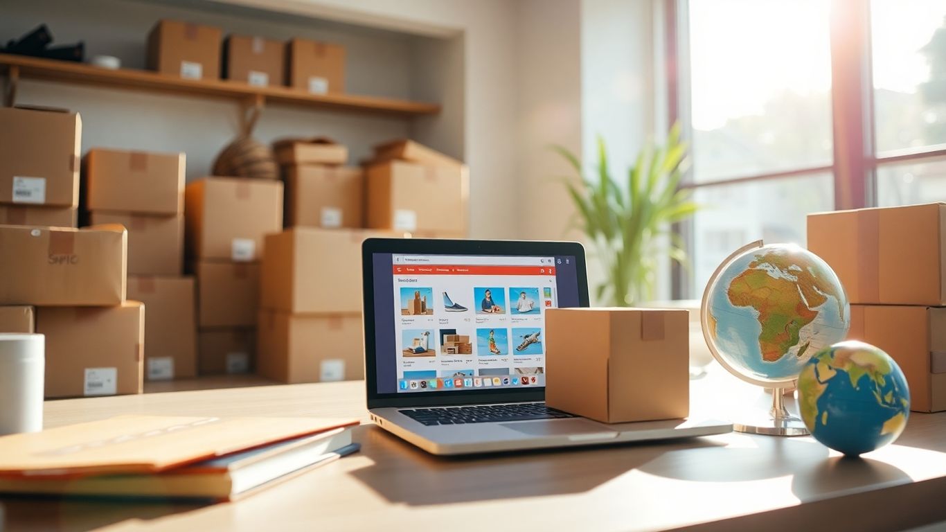 Dropshipping business growth and global reach illustration.