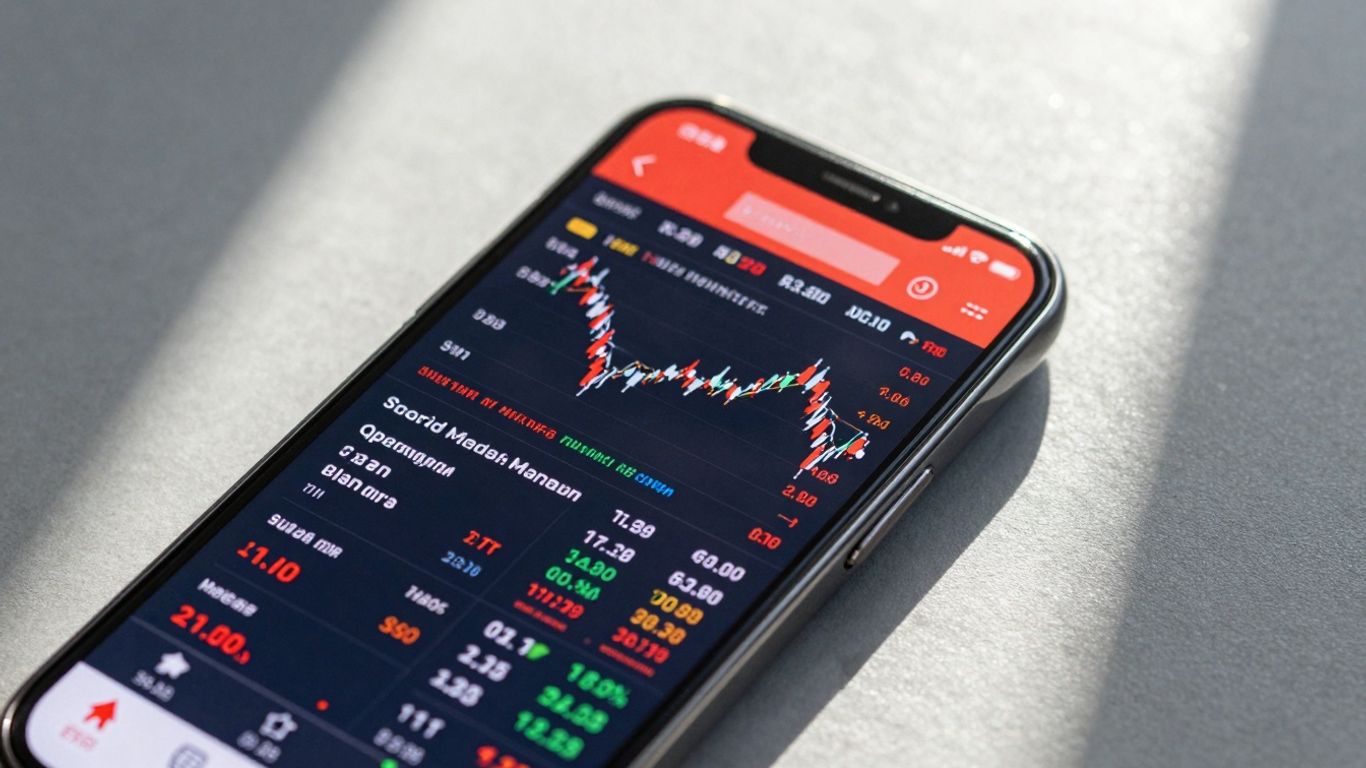 Smartphone displaying real-time stock market data.