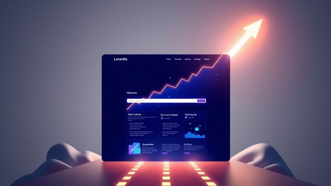 Modern website launching upwards, indicating SEO success.