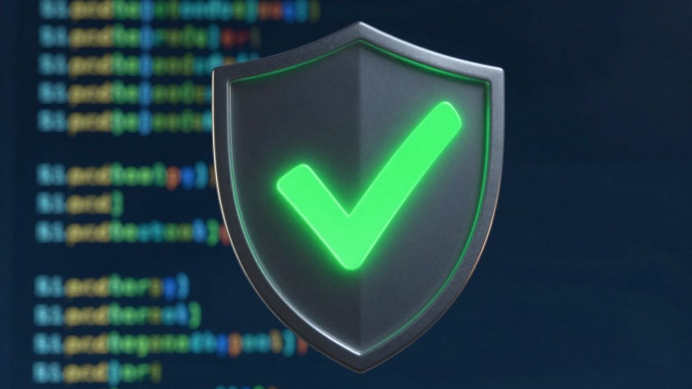 Digital shield with green checkmark, symbolizing website security.