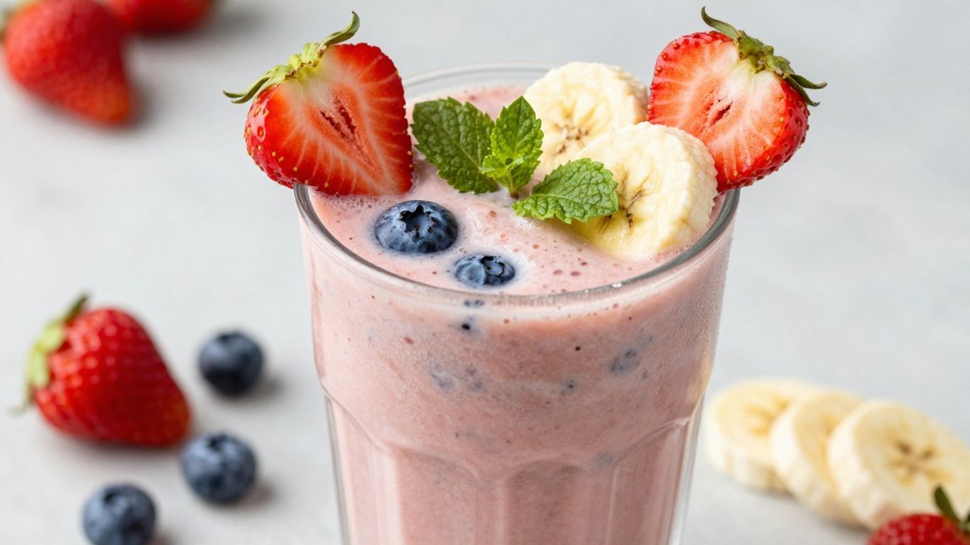 Healthy breakfast smoothie with fresh fruits.