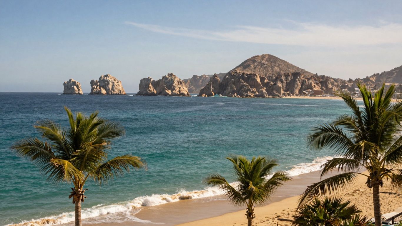 Cabo beach with turquoise water and golden sand.