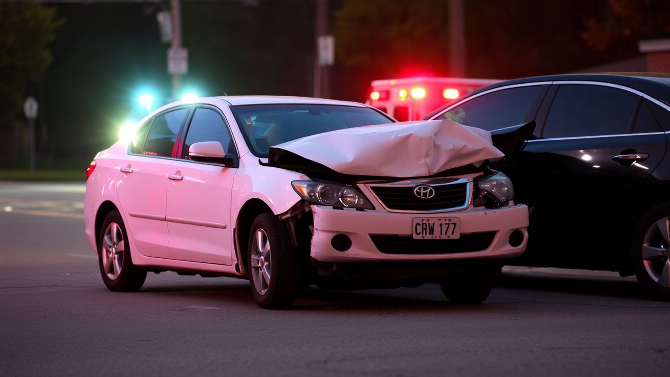 Damaged rental car after an accident in Peachtree.