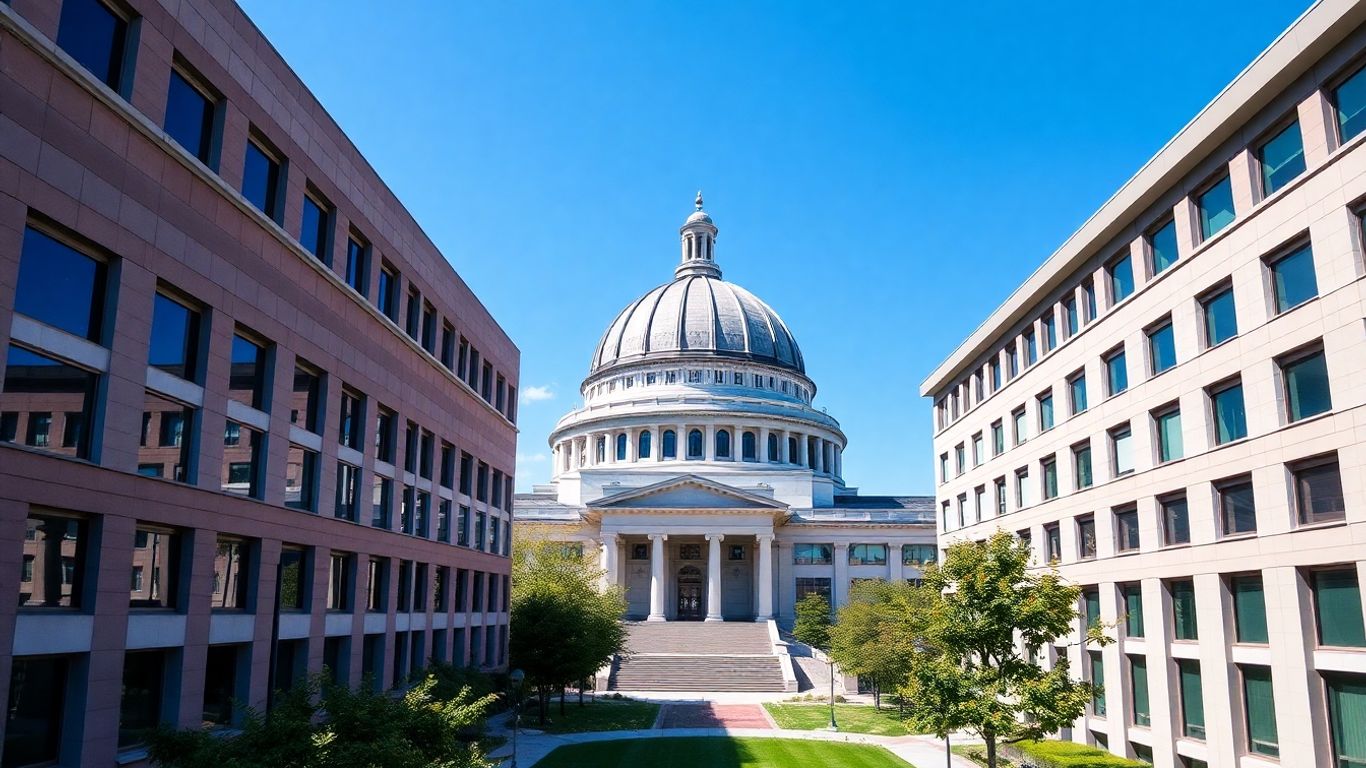 MIT campus architecture with Great Dome and modern buildings.