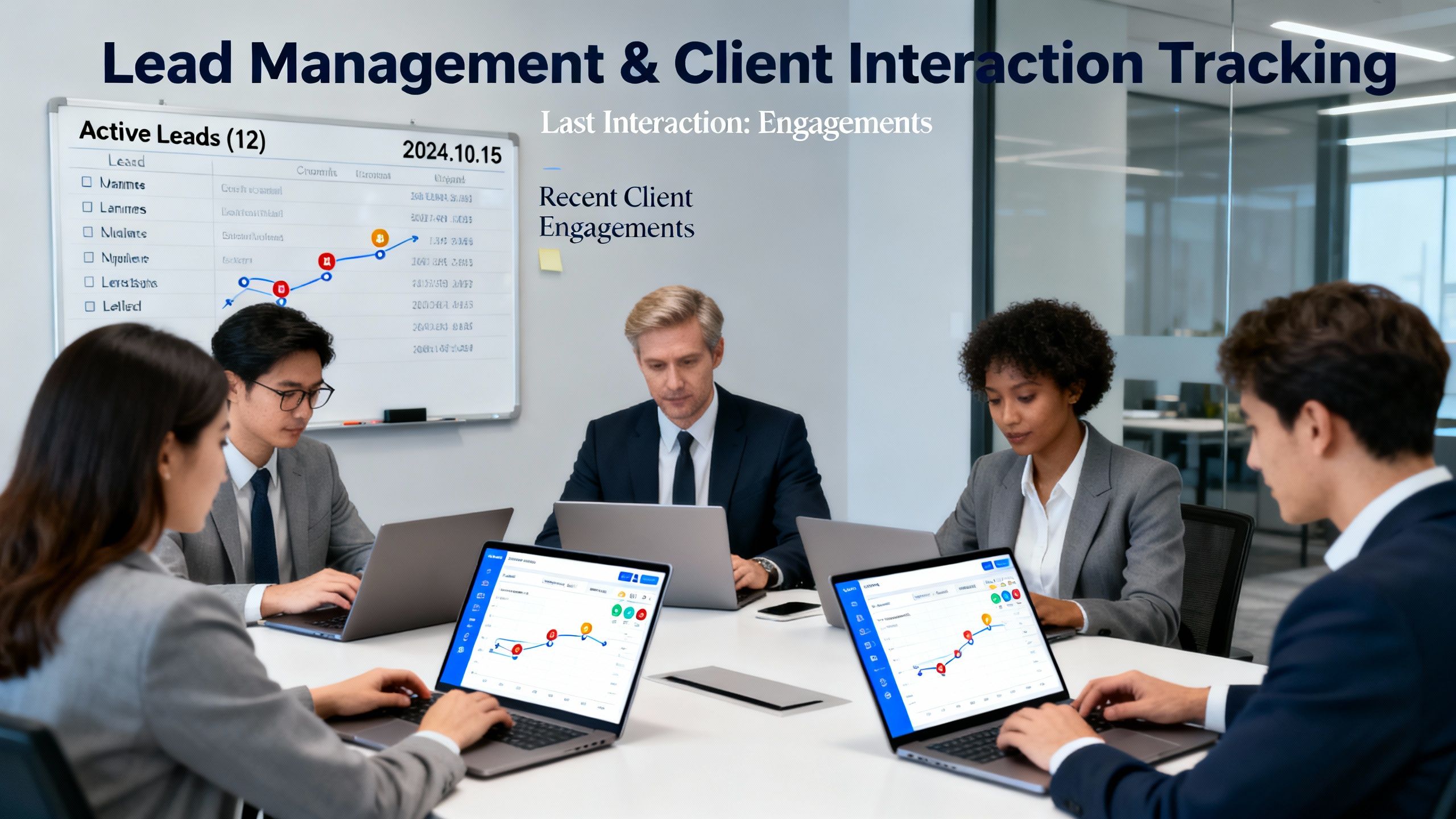 Professional team working together to manage leads and track client interactions