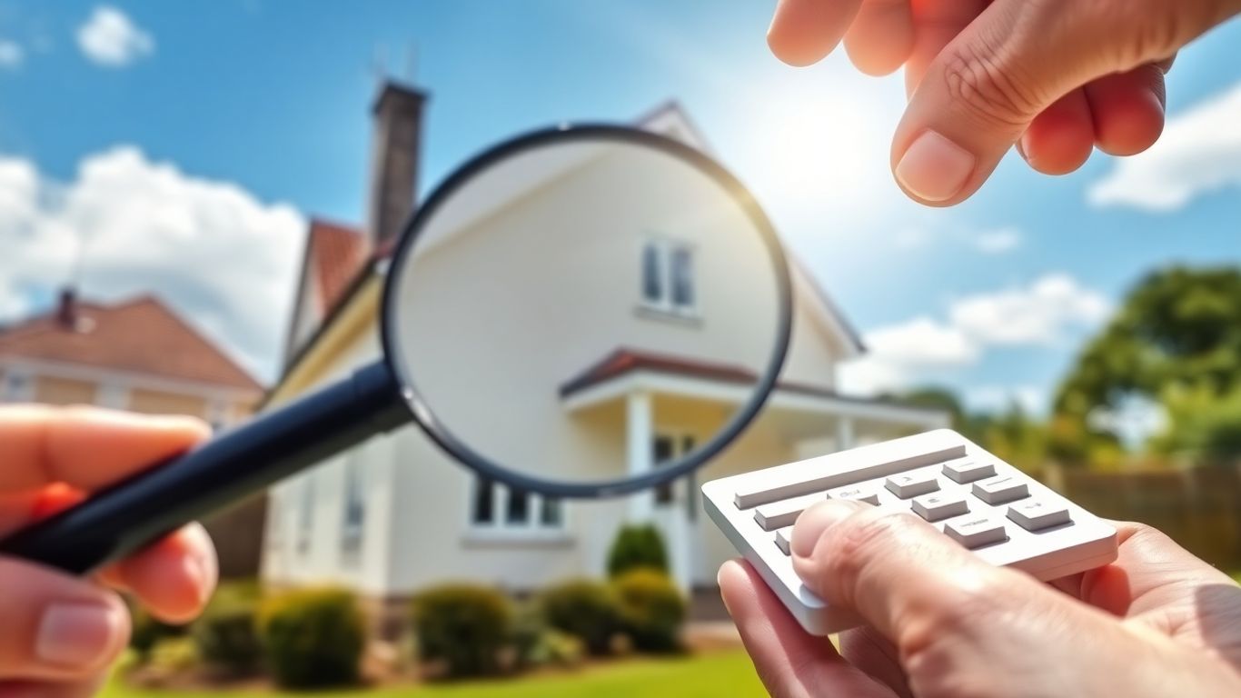 Casa siendo tasada con lupa y calculadora.