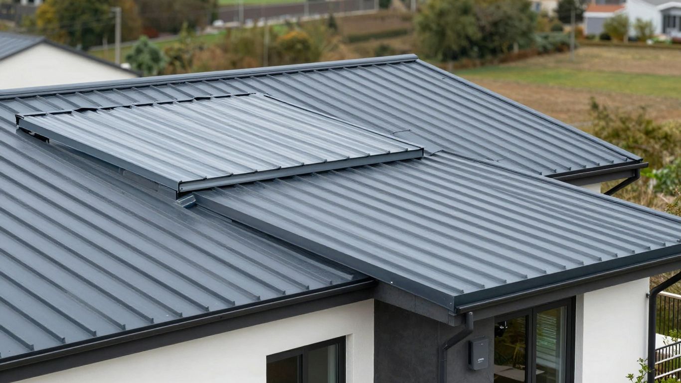 Low slope roof materials on a modern house.