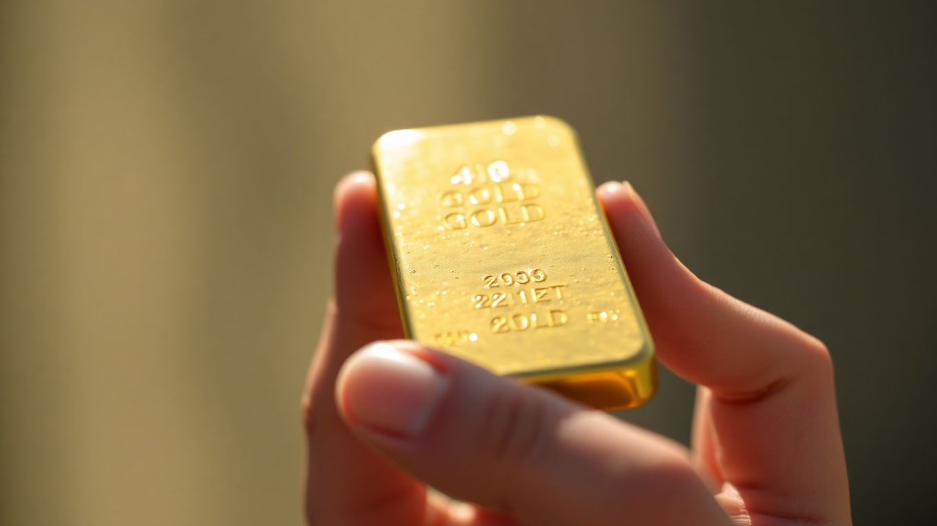 Glänzender Goldbarren in einer Hand