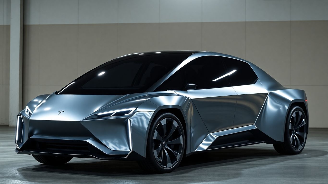 Tesla Cybertruck's angular stainless-steel body.