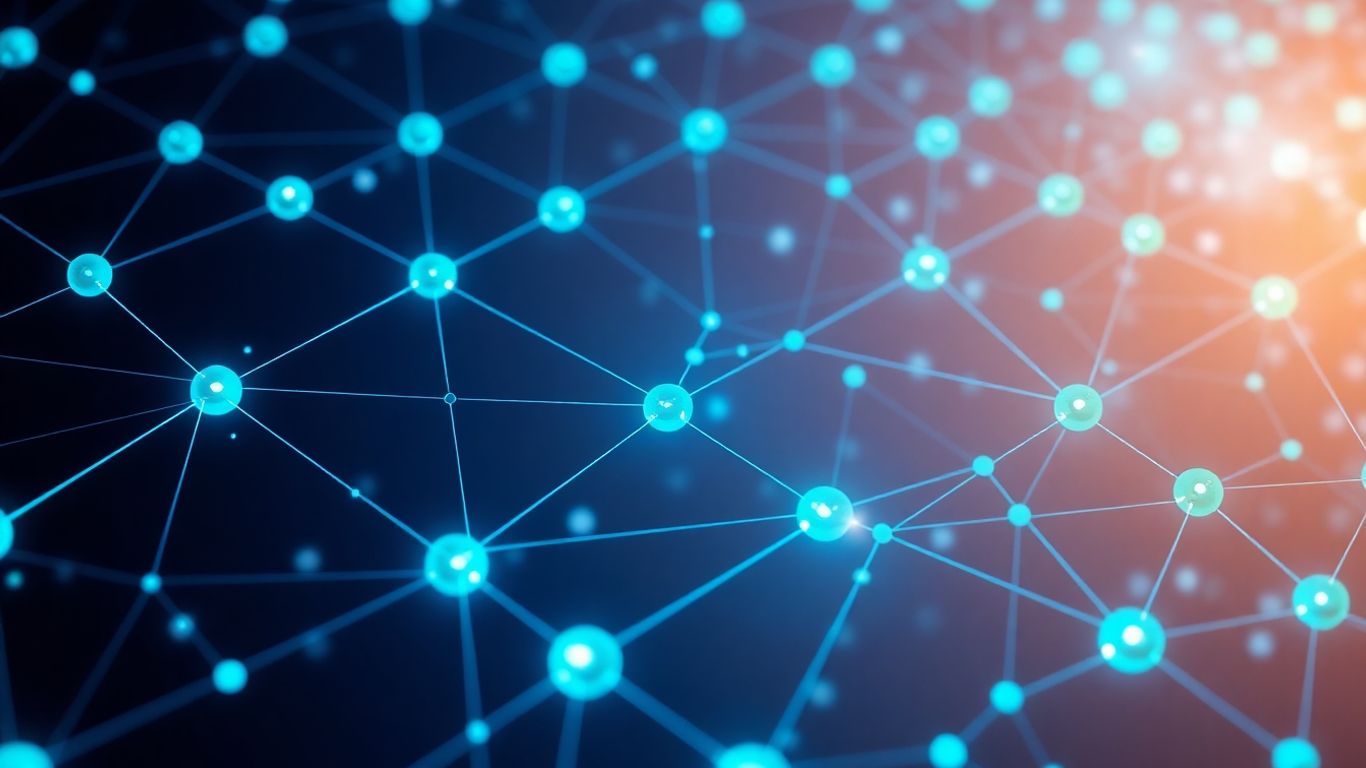 Interconnected nodes forming a secure digital network.