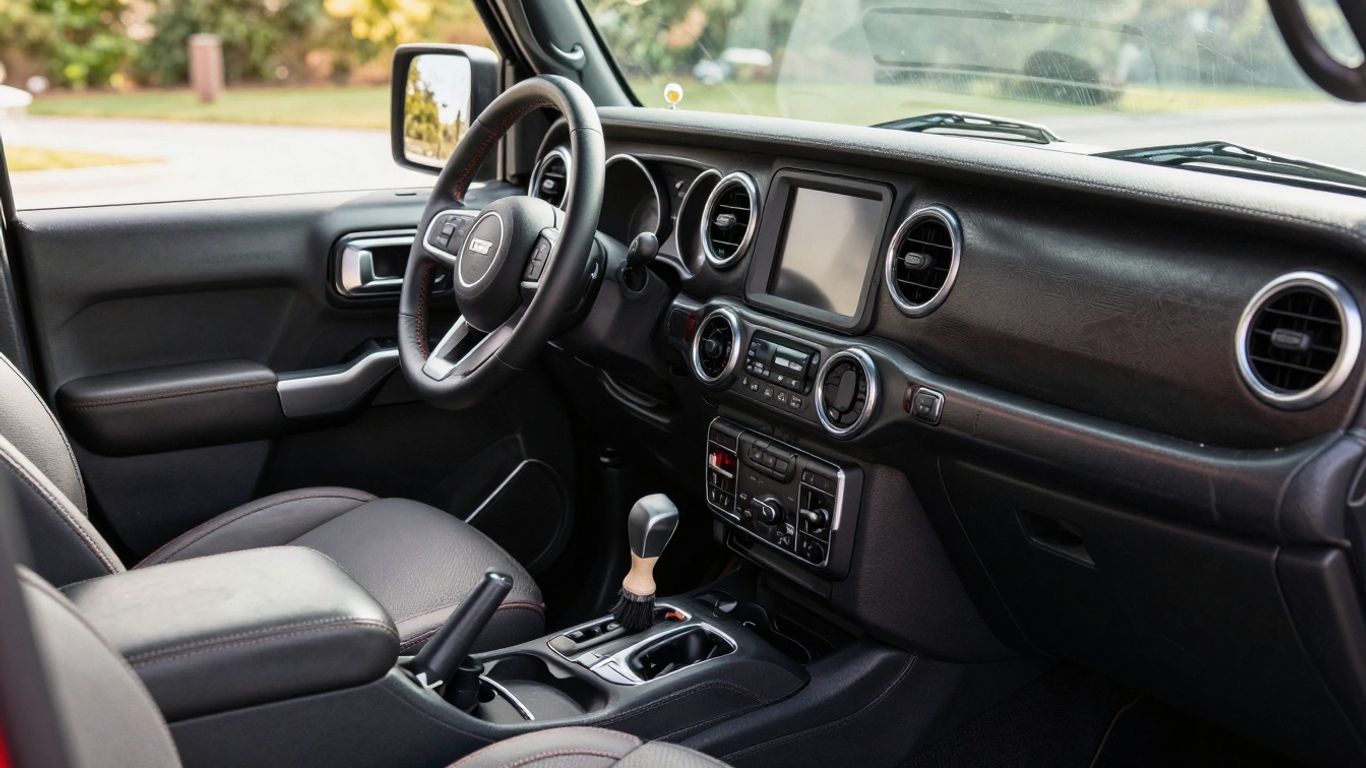 Sparkling clean Jeep interior with dashboard and seats.