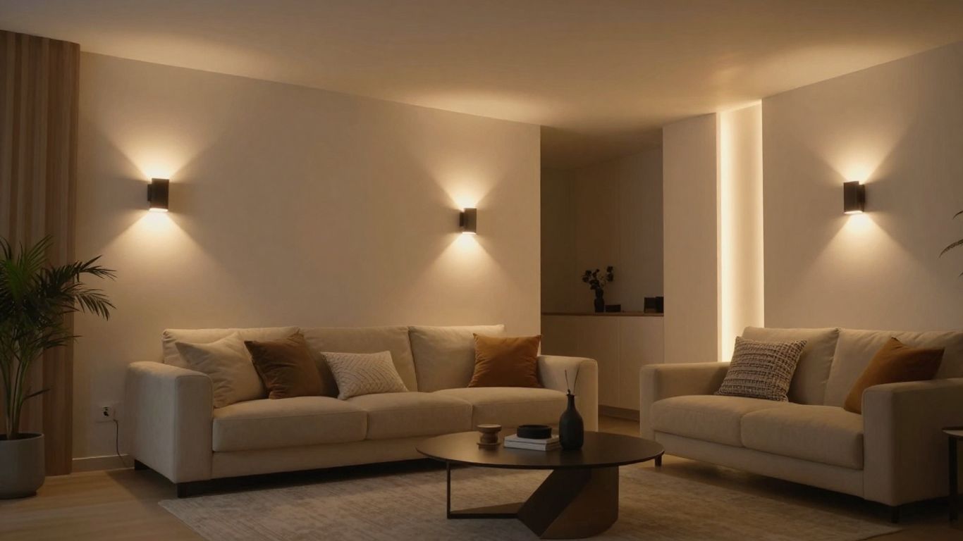 Interior lighting walls illuminating a modern living room.