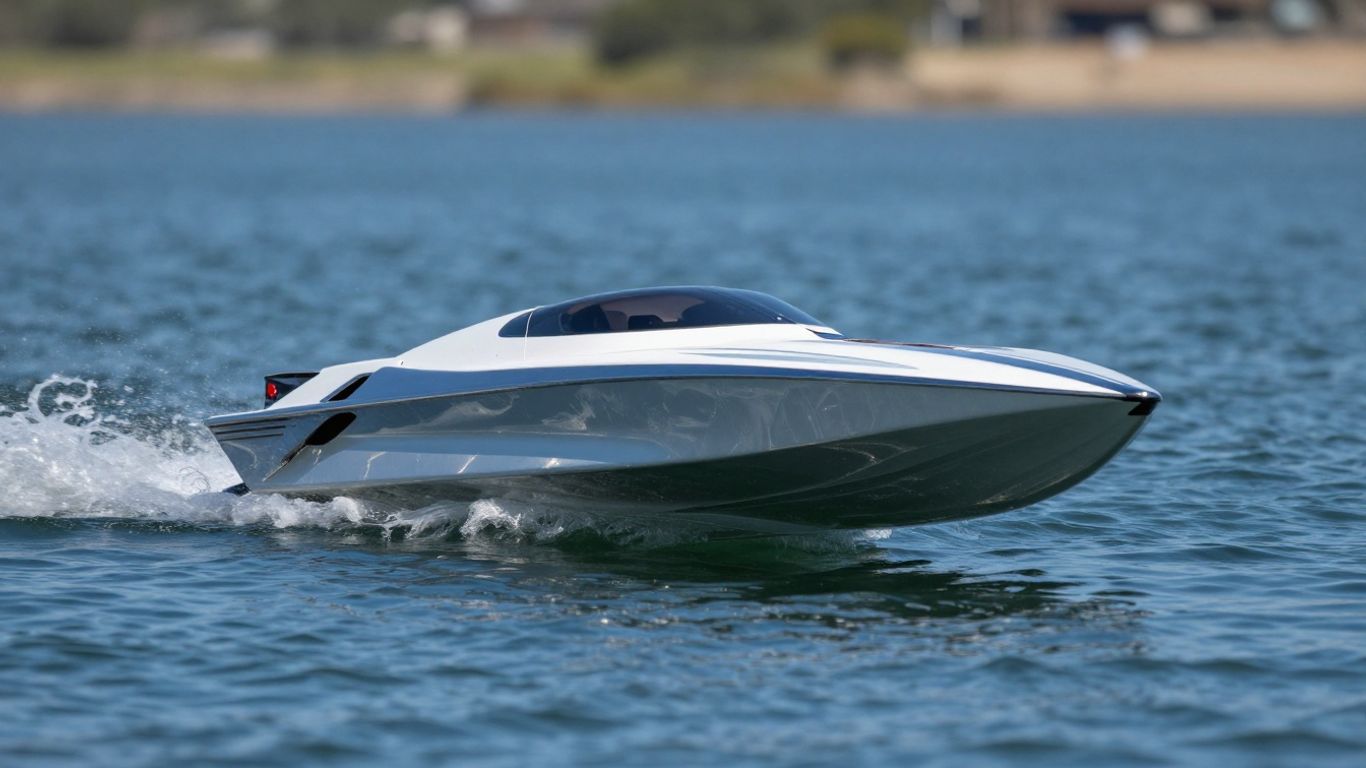 Snelle op afstand bestuurbare boot op blauw water.