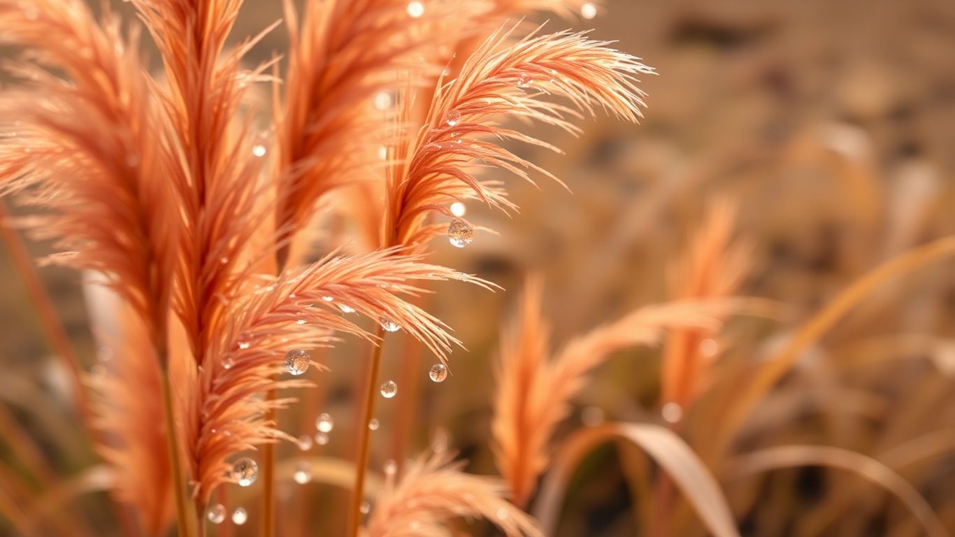 Ziergräser im Herbstlicht mit Tautropfen