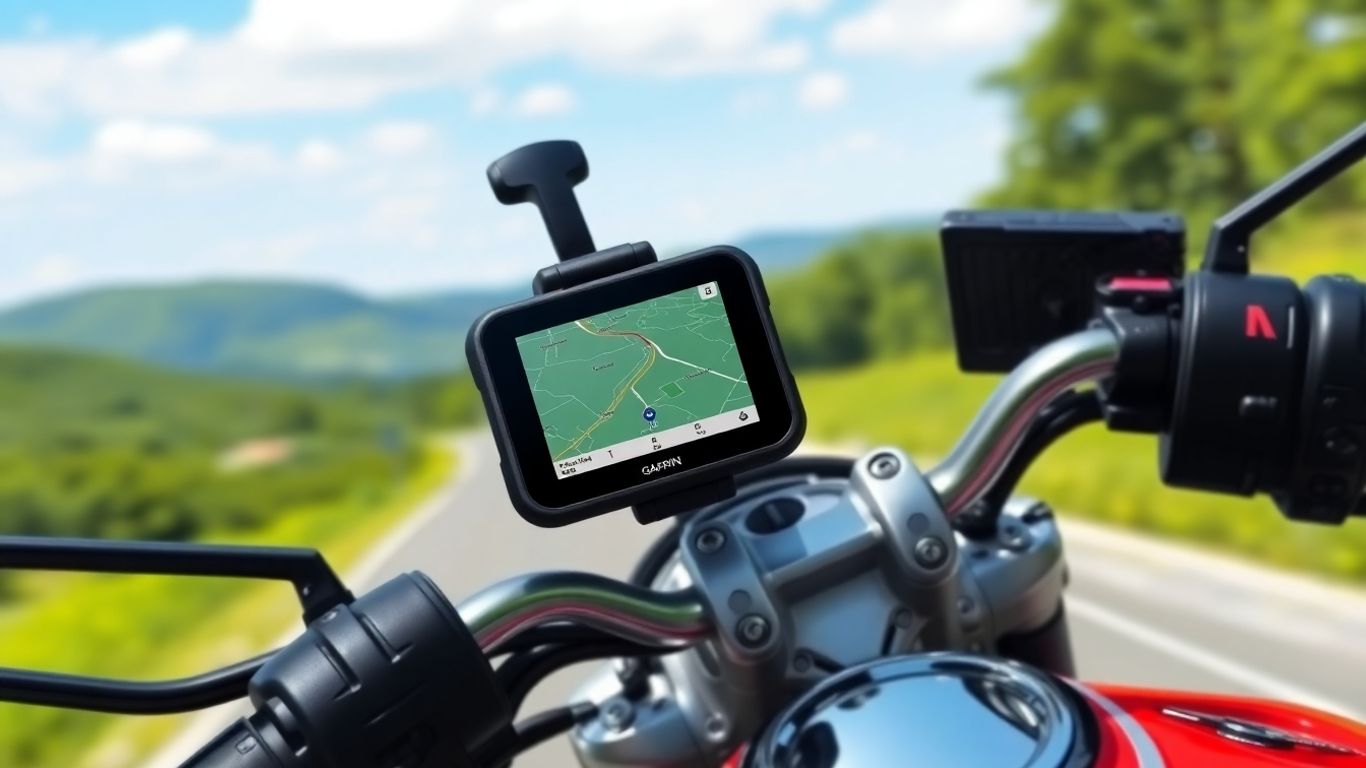 Motorrad mit GPS auf einer kurvigen Straße