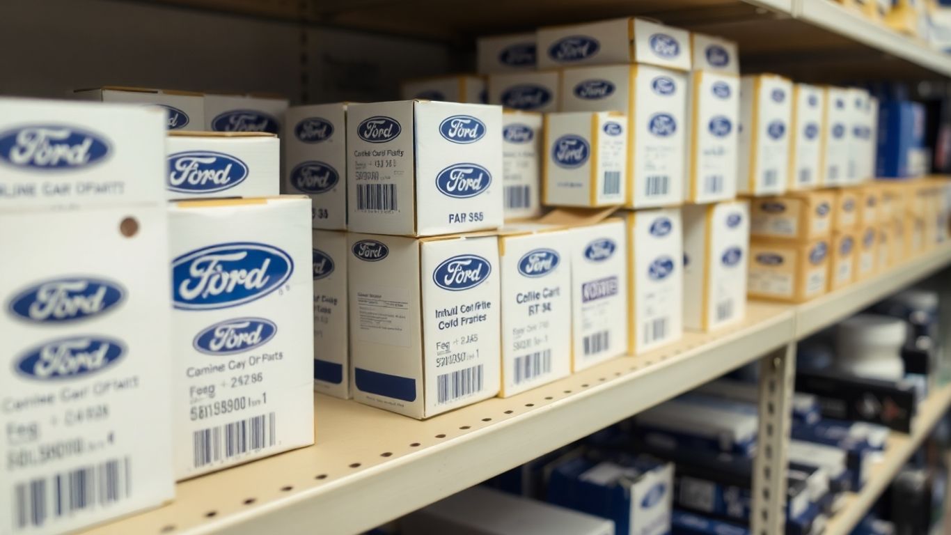 Genuine Ford parts on a shelf