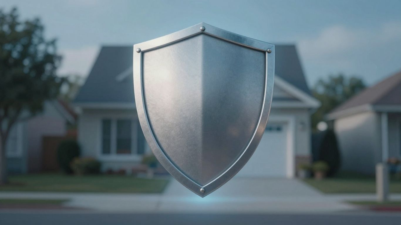 Casa con escudo protector de seguro de hogar.