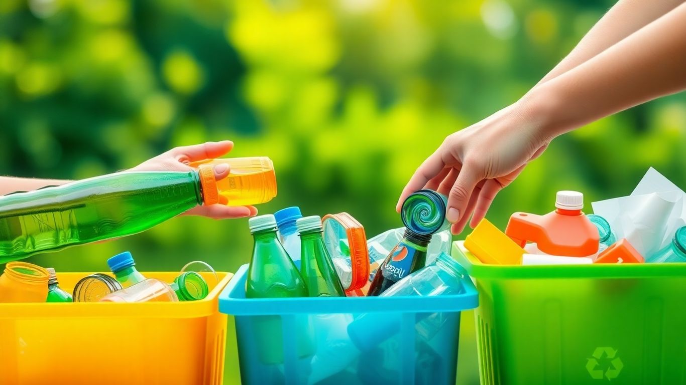 Mâini sortând deșeuri reciclabile pentru protejarea planetei.