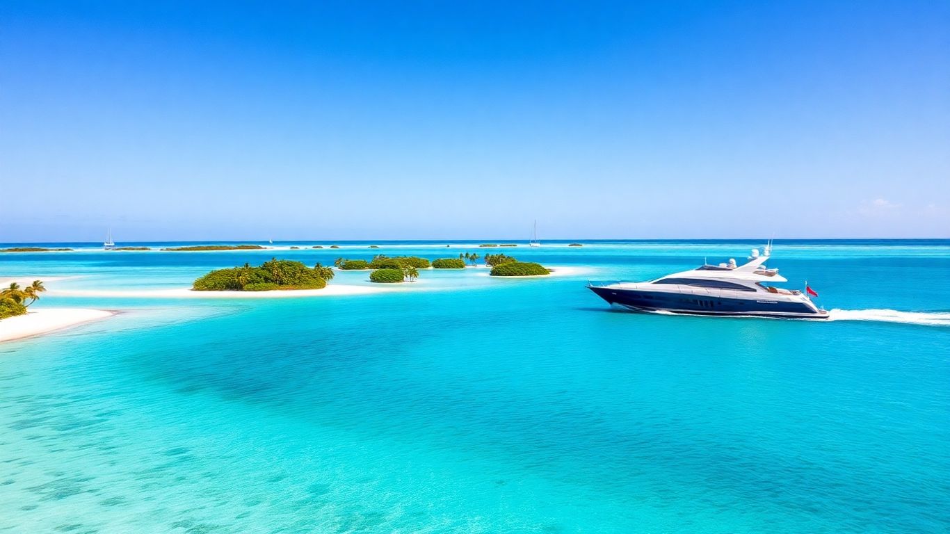 Luxury yacht cruising by Exumas islands and blue waters