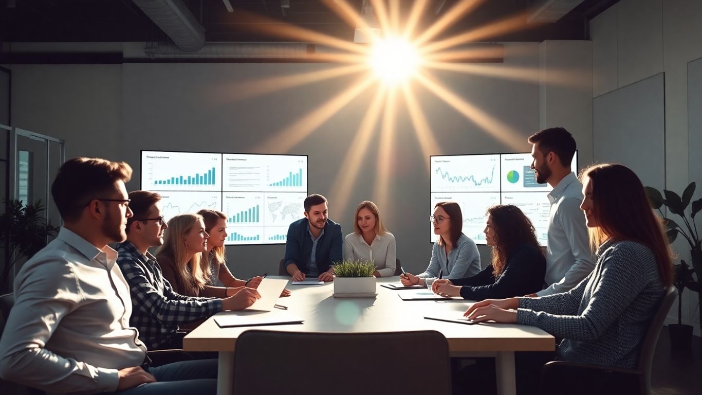 Menschen arbeiten zusammen an einem Tisch im Büro.