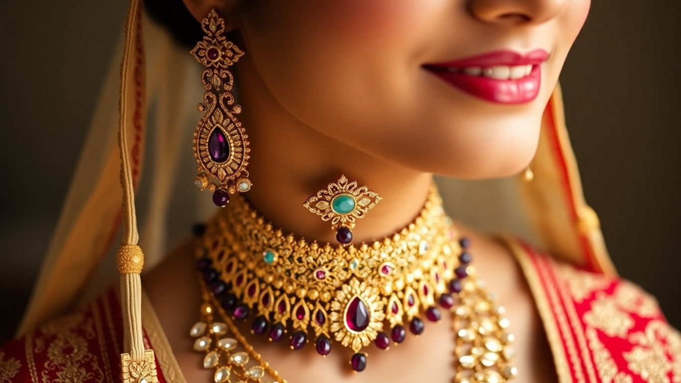 Bride wearing elaborate Kundan jewellery set