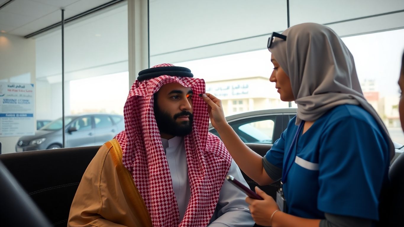 رجل سعودي يجري فحصًا طبيًا لرخصة القيادة