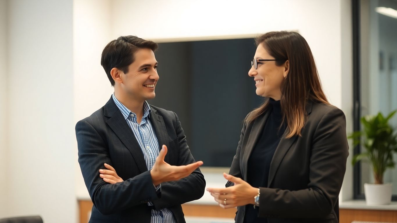 Personnes communiquant positivement au travail.