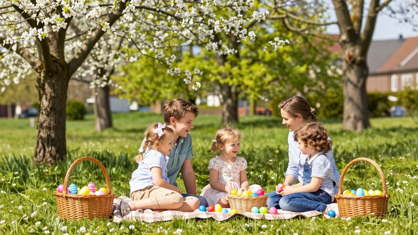 Osterferien NRW 2024 Familie feiert Ostern im Freien