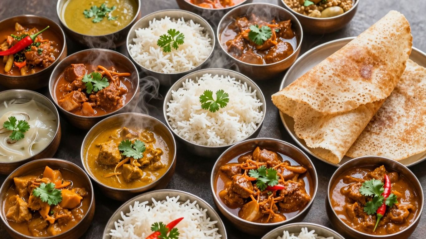 Assortment of delicious South Indian dishes.