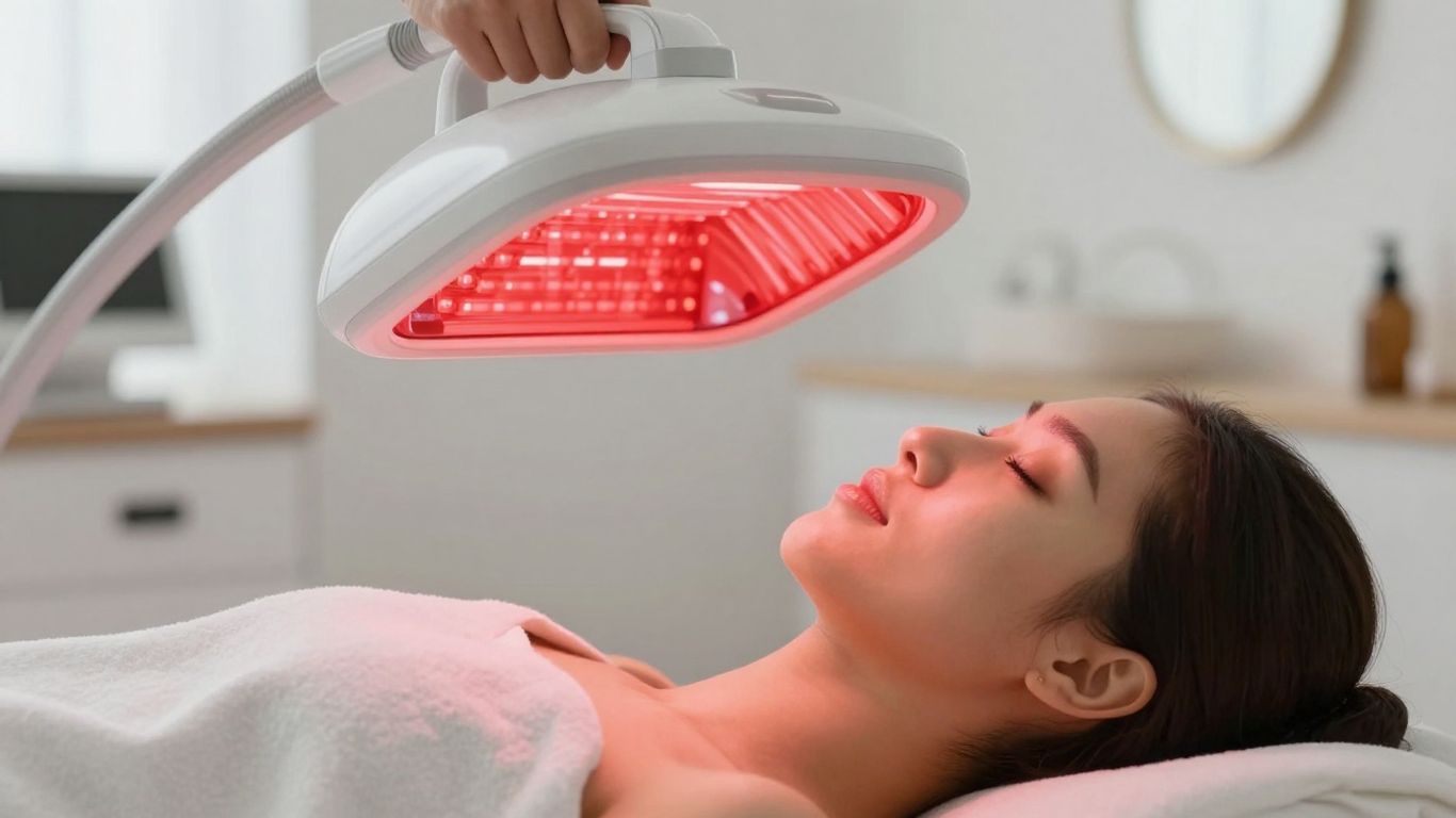 Red light therapy session in a wellness center.