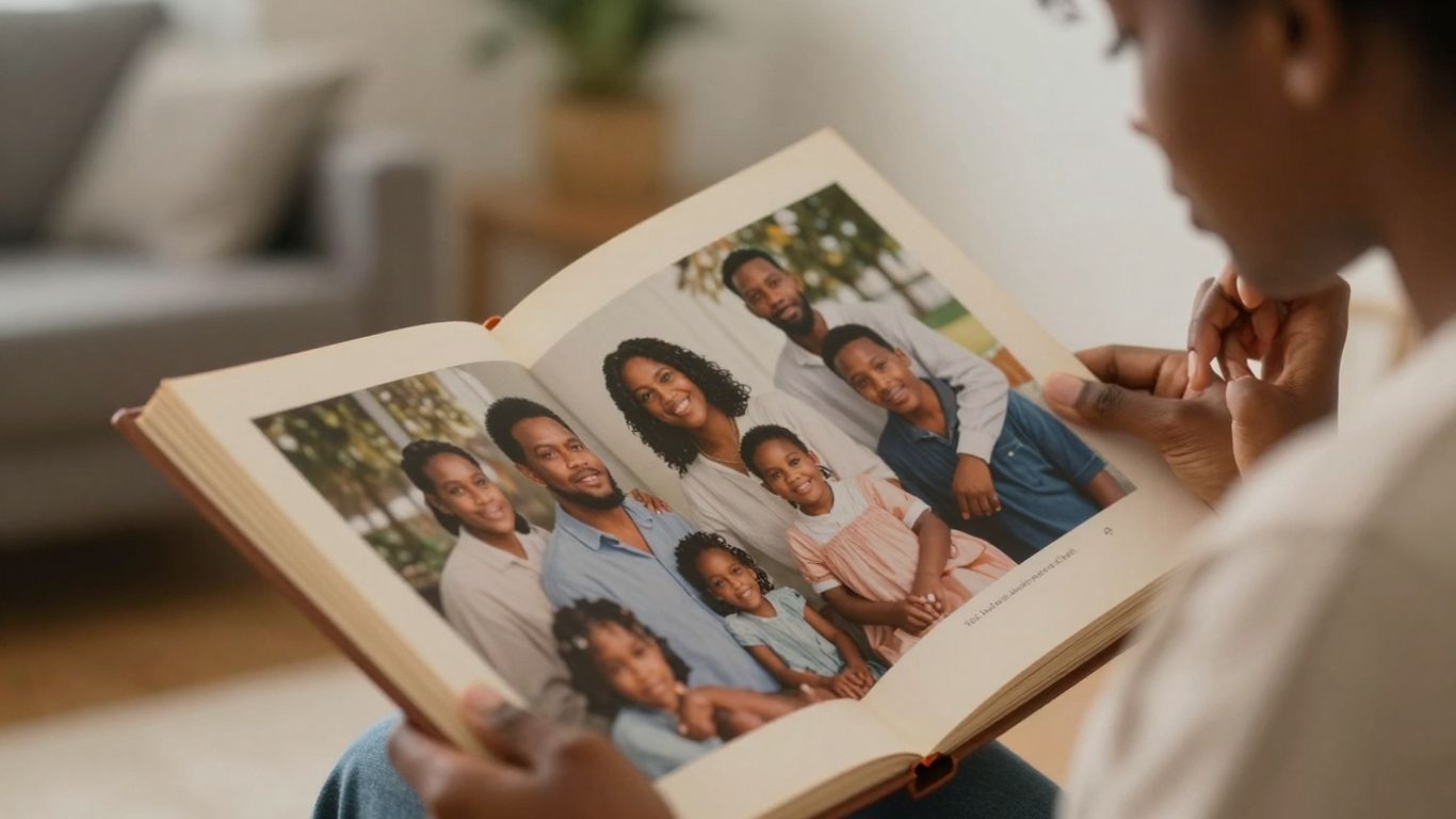 Person reviewing family photos, contemplating life insurance.
