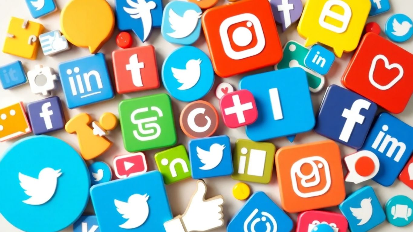Social media icons and platforms collage