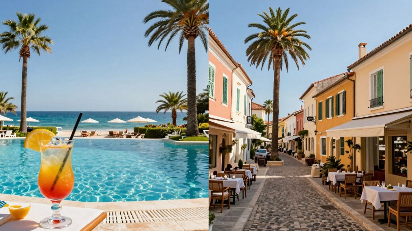 Resort pool versus European street cafe comparison