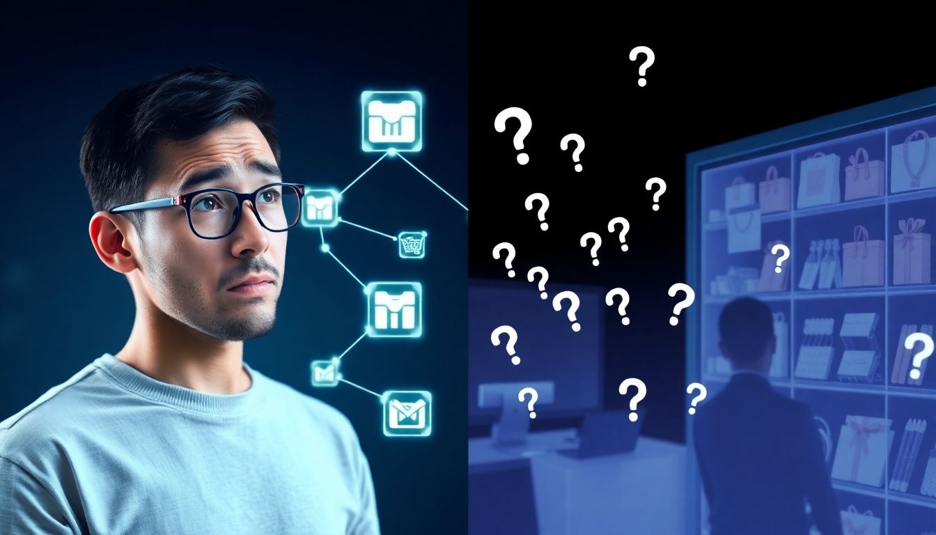AI helping a shopper overcome indecision with product recommendations.