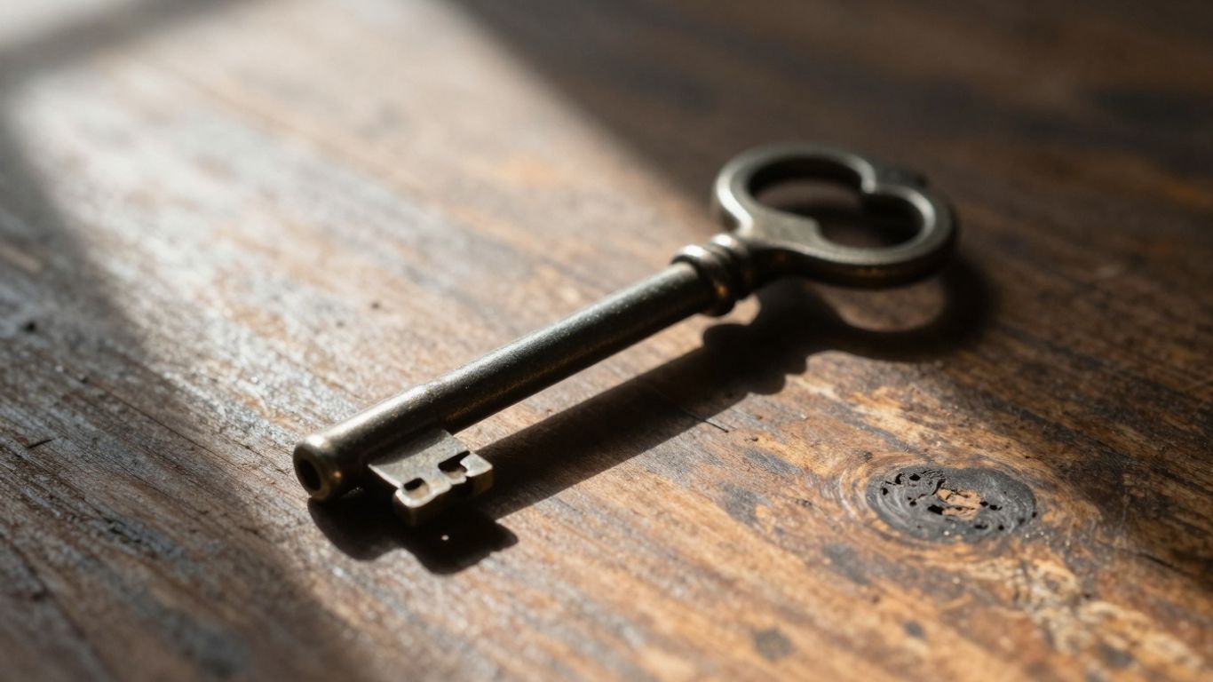Ornate key on weathered wood, symbolizing end of lease.