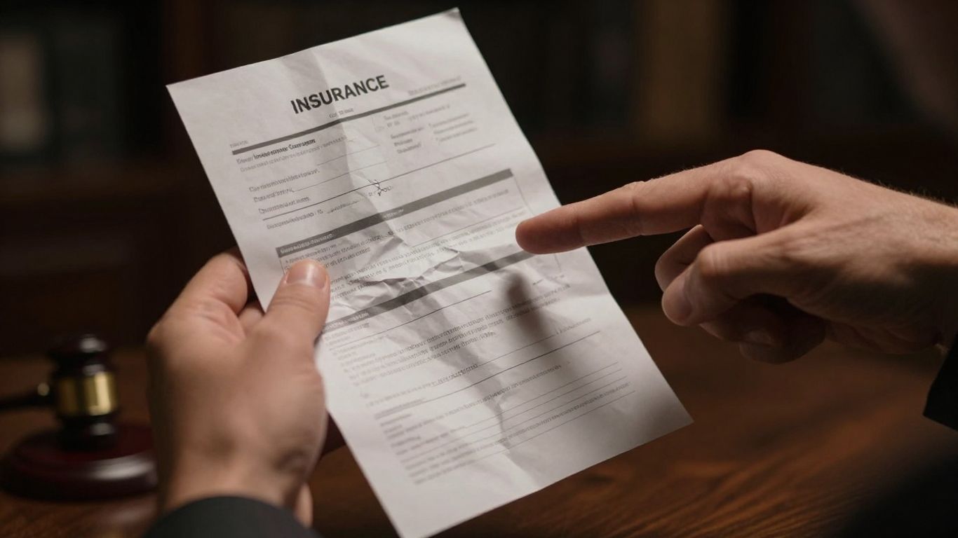 Denied insurance claim form with pointing finger.