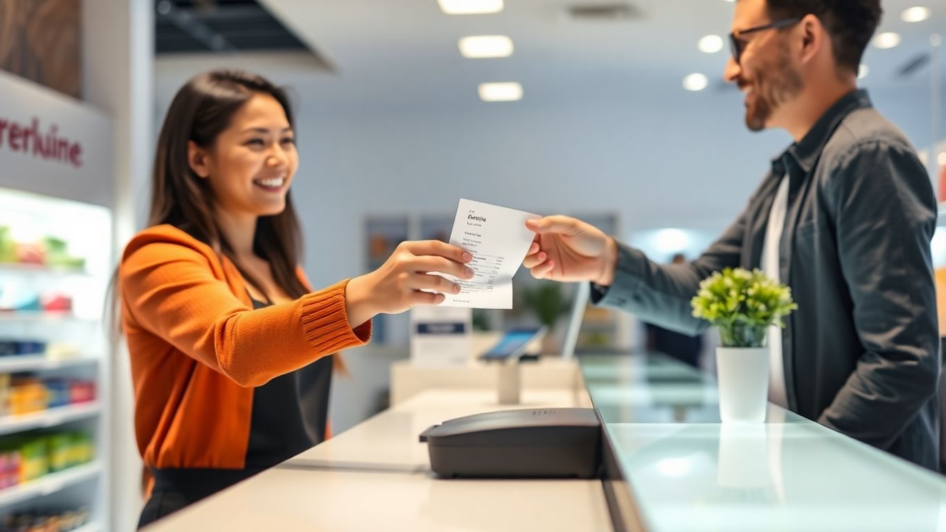 Customer returning item with receipt at store counter.