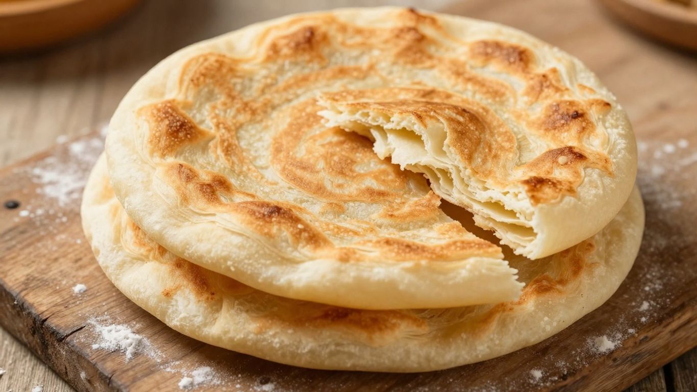 Stack of soft, puffy Indian rotis on a wooden surface.