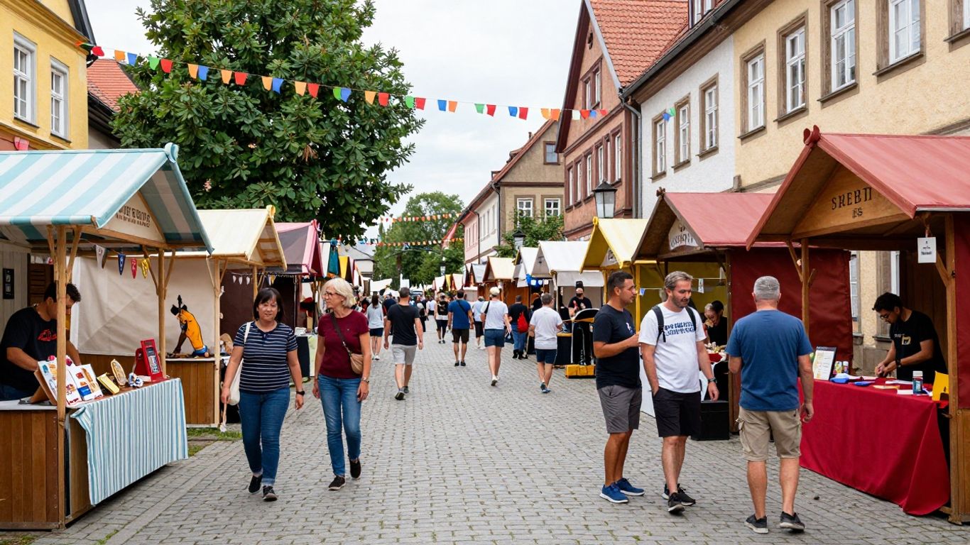 Festliche Veranstaltung in Mansfeld-Südharz mit Menschen und Ständen.