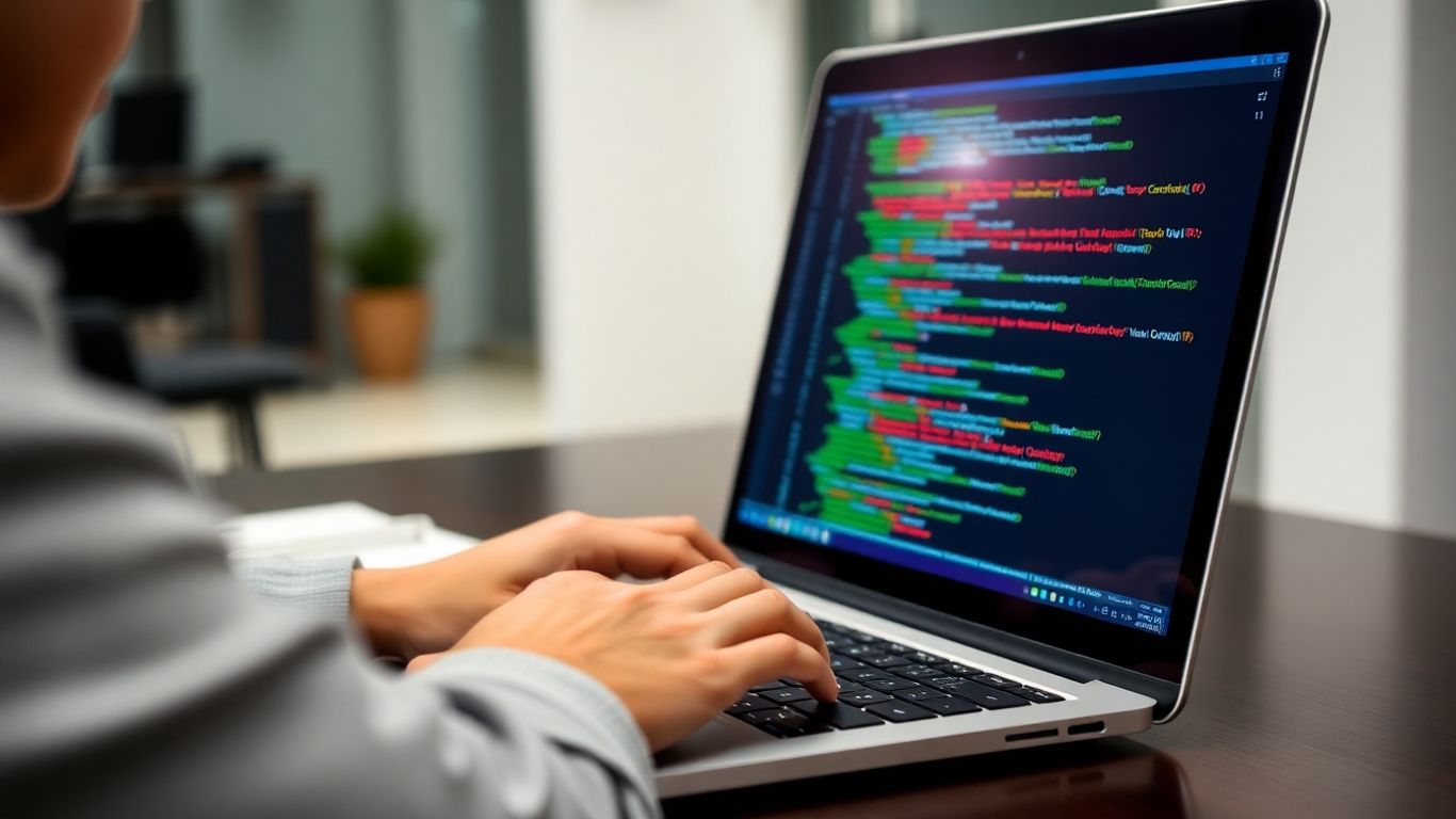 Person coding on a laptop