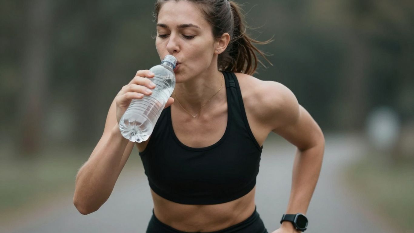 Persoană hidratându-se în timpul exercițiilor fizice.
