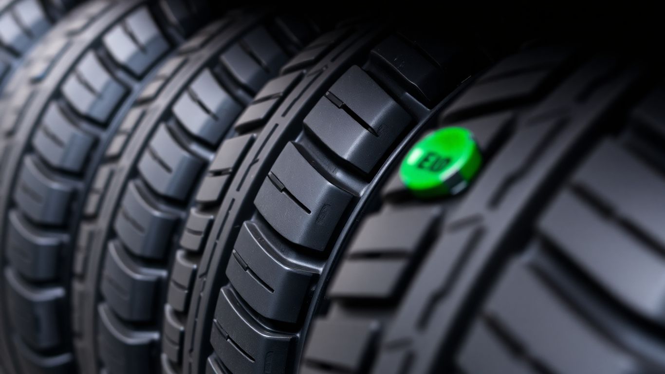 Colorful tire valve caps on car wheels.