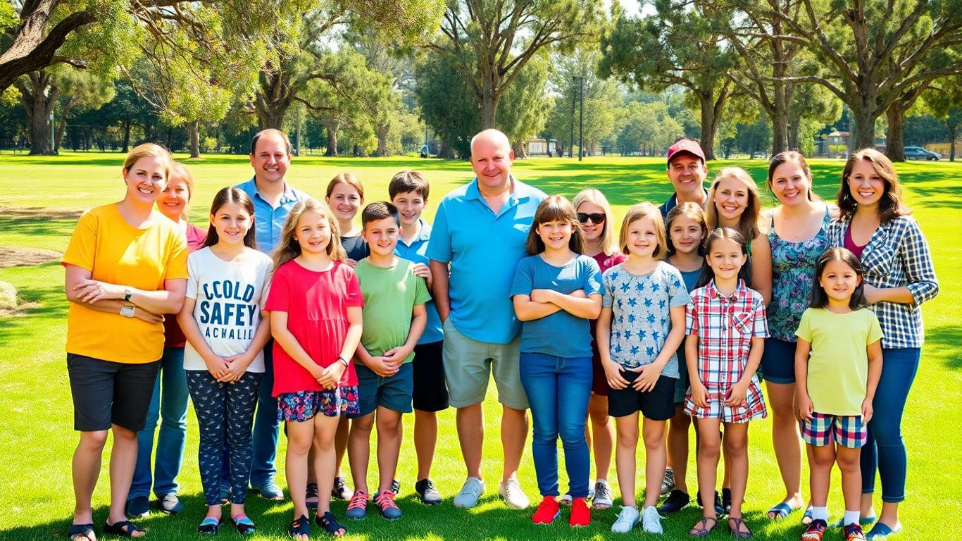 Diverse group in Australian park, children and adults together