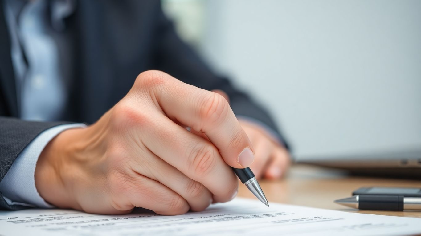 Mãos preenchendo formulário IMI com caneta.