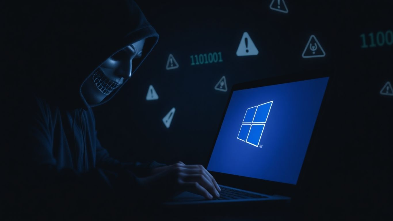 Hacker installing malware on a Windows computer