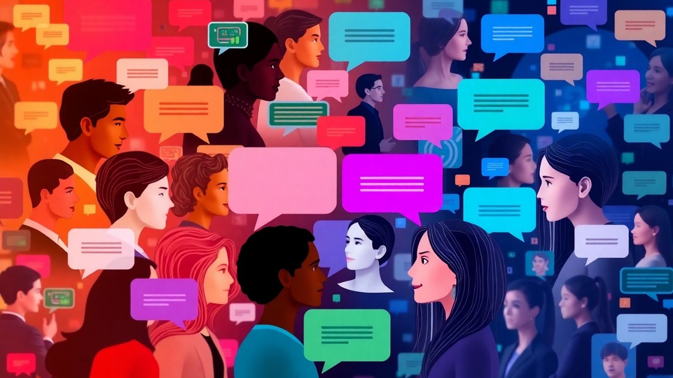 AI chat characters interacting on digital interfaces.